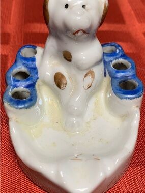 Vintage Japan Ceramic Handpainted Tobacciana Dog Ashtray Six Cigarette Holder